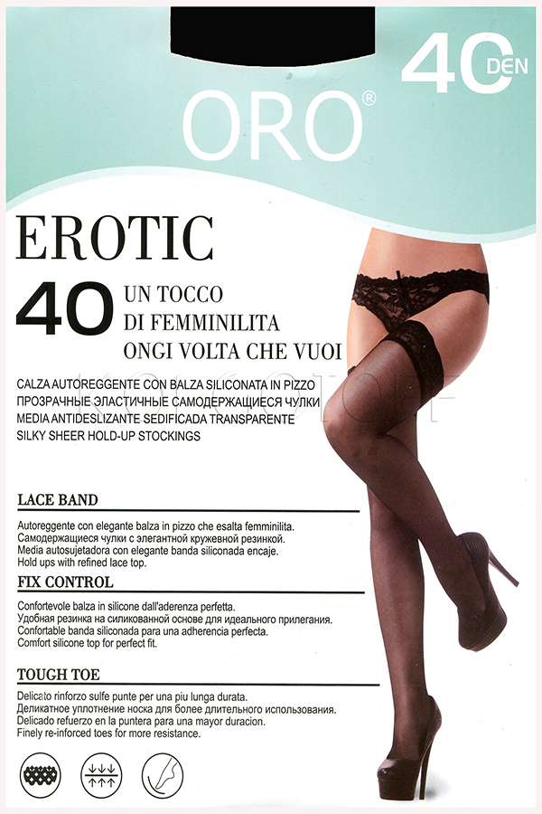 Женские чулки с ажурной резинкой на силиконовой основе ORO Erotic 40 calze
